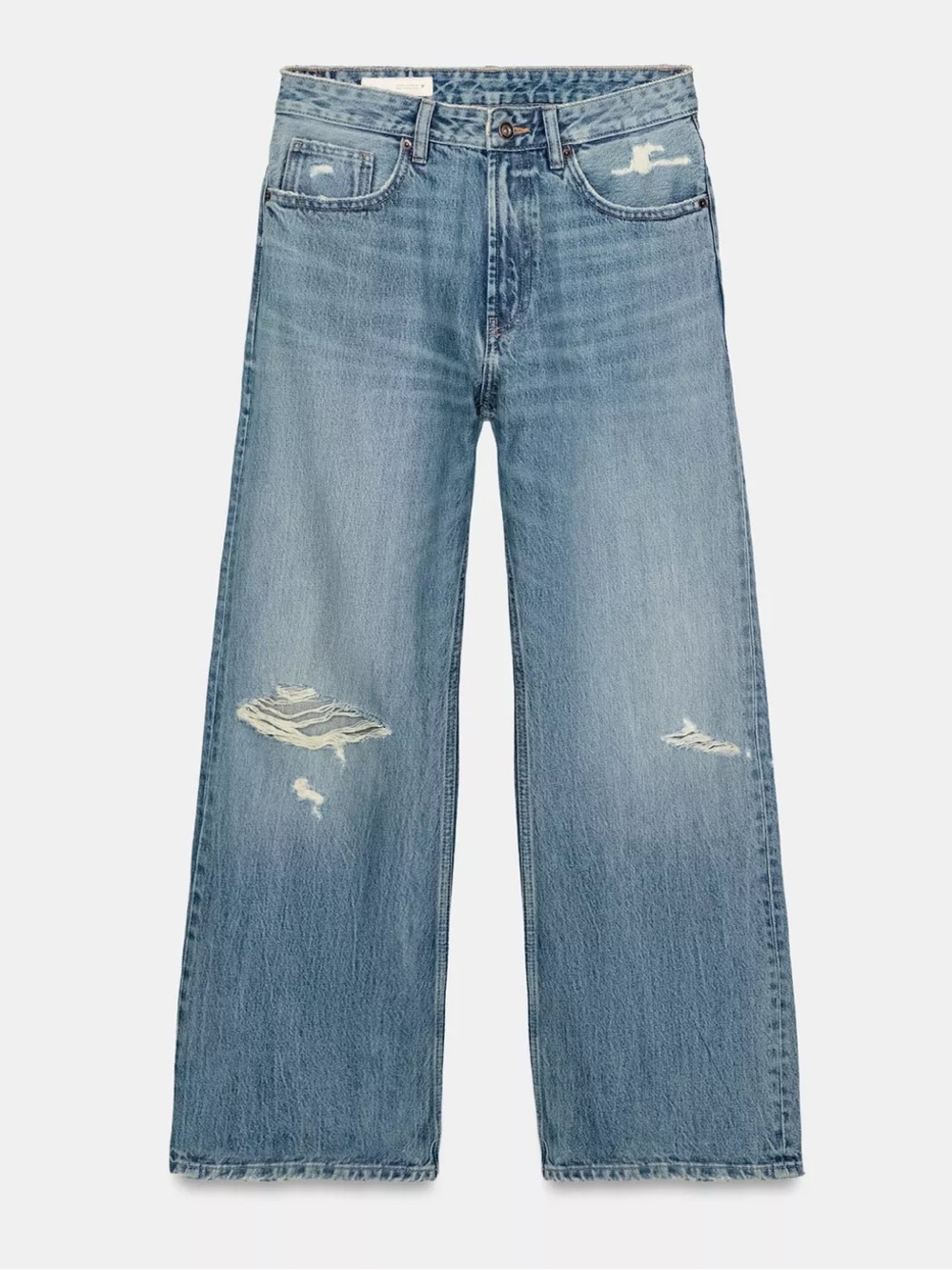 Zara Light Blue Straight Legged Ripped Jeans